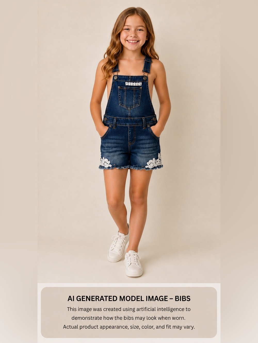Jordache Dark Blue Kids Bib Overalls with Lace Trim Size L 10-12